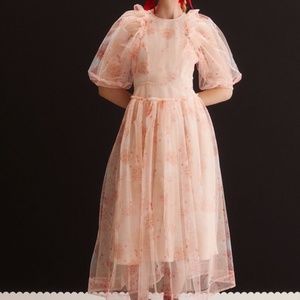 Simone Rocha Pink Floral Midi Dress